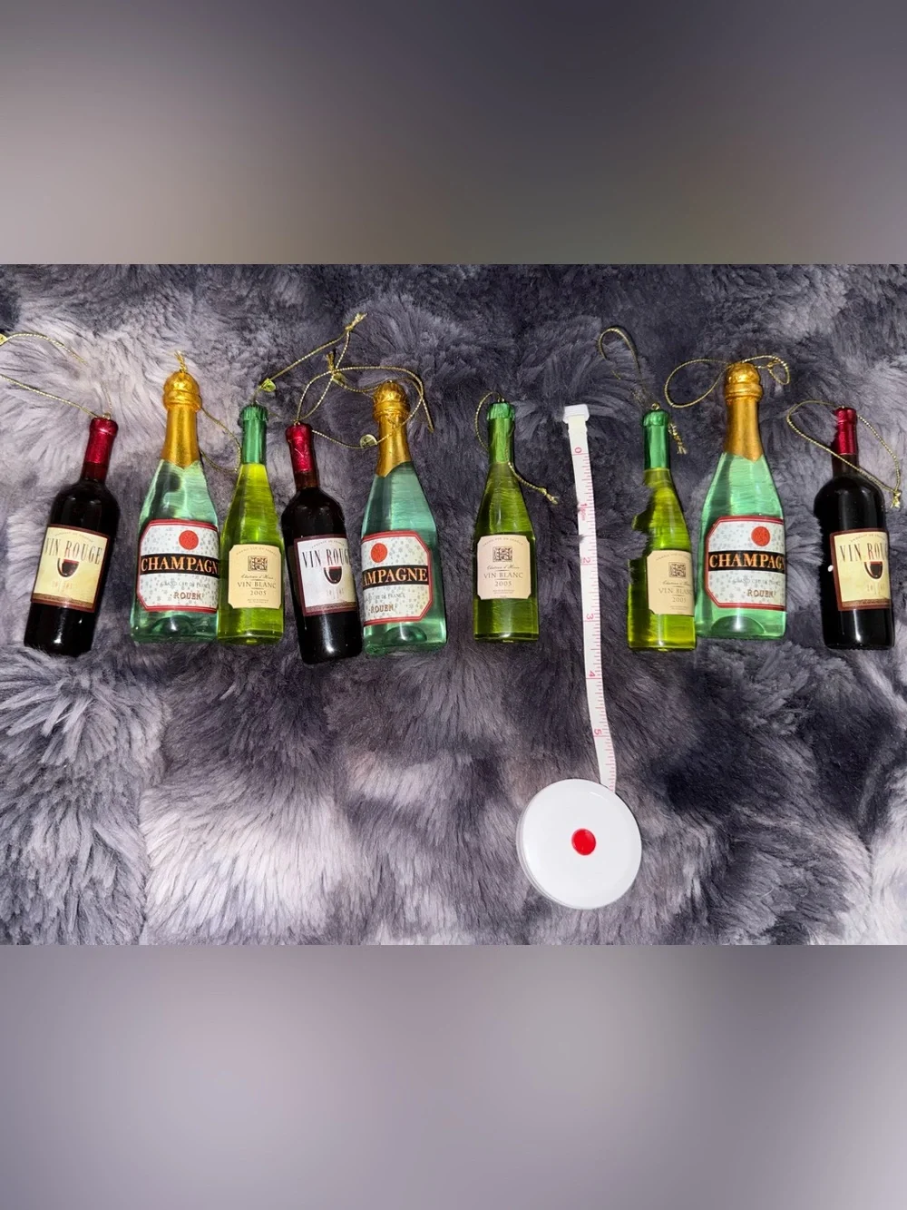 9 lot of Champagne Green & Gold Bottle Ornaments by Champagne